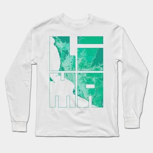 Lima, Peru City Map Typography - Watercolor Long Sleeve T-Shirt